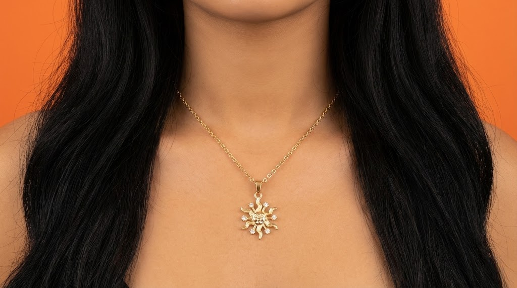 KTOfficial: 24 Karats CZ Sun Pendant Necklace