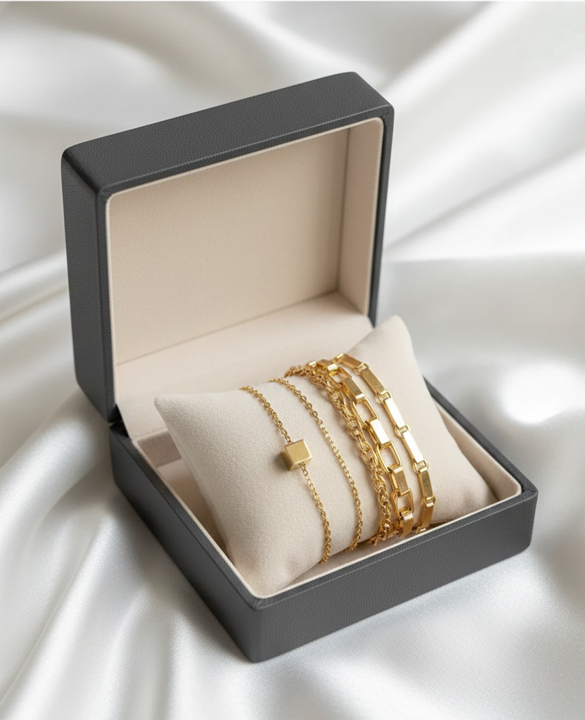 KTOfficial: The Cube Stack – 4-Piece Adjustable Modern Minimalist Bracelet Set