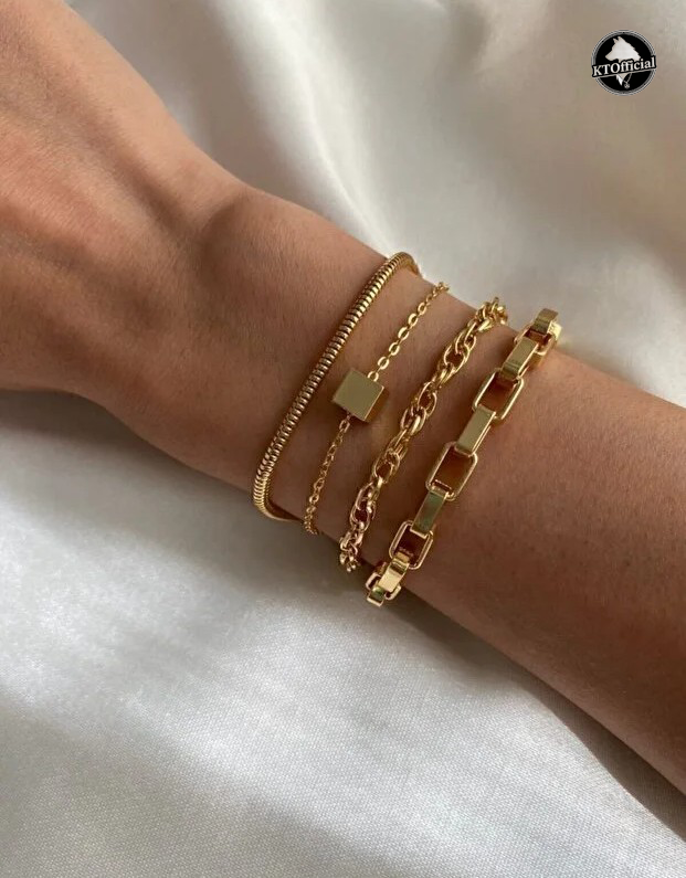 KTOfficial: The Cube Stack – 4-Piece Adjustable Modern Minimalist Bracelet Set
