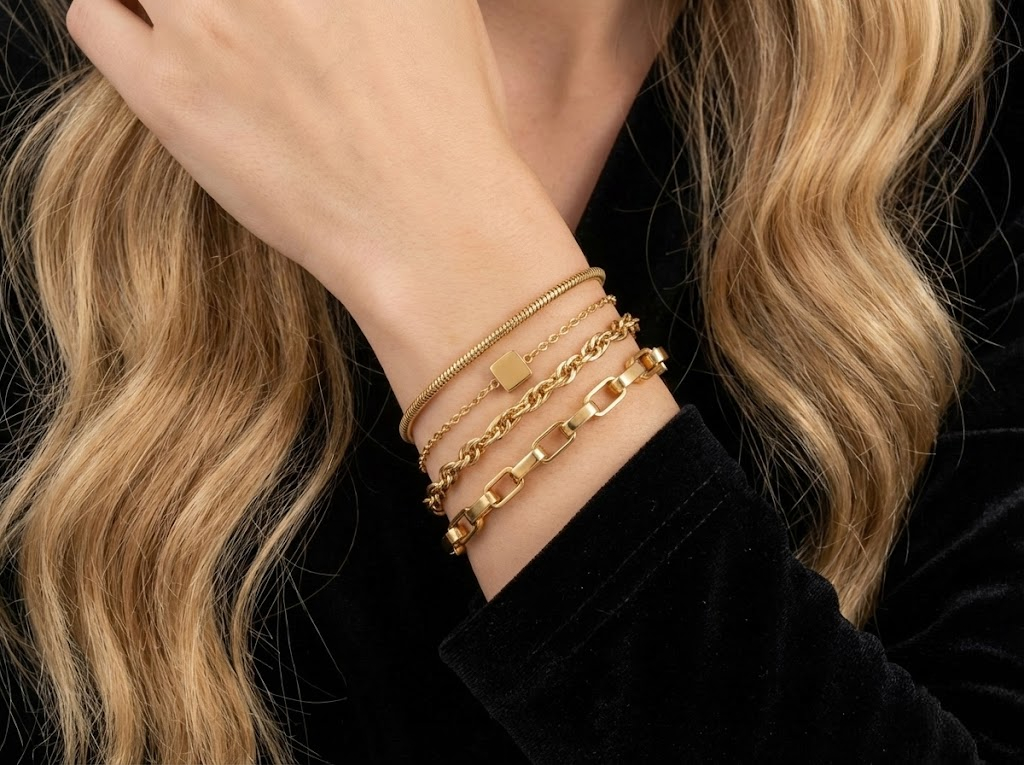 KTOfficial: The Cube Stack – 4-Piece Adjustable Modern Minimalist Bracelet Set