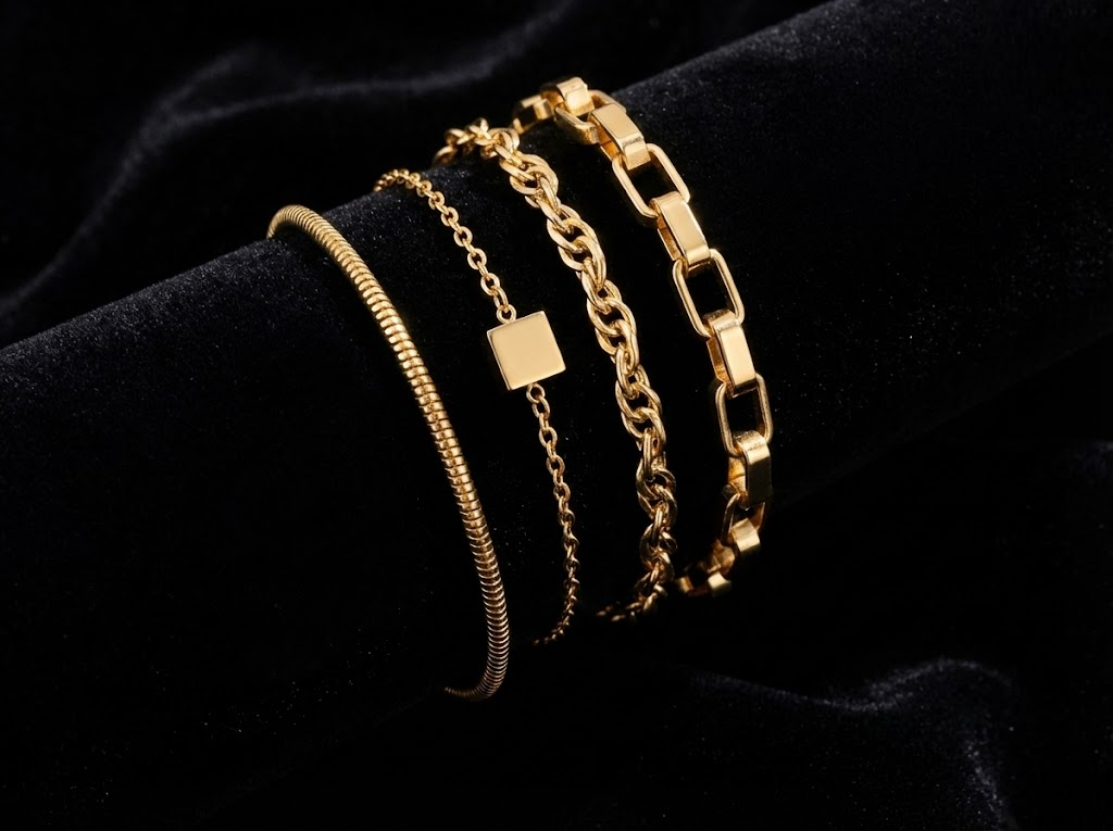 KTOfficial: The Cube Stack – 4-Piece Adjustable Modern Minimalist Bracelet Set