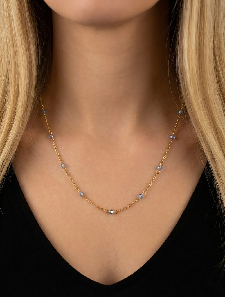 KTOfficial: 18 Karats Chrome Glass Crystals Chain Choker