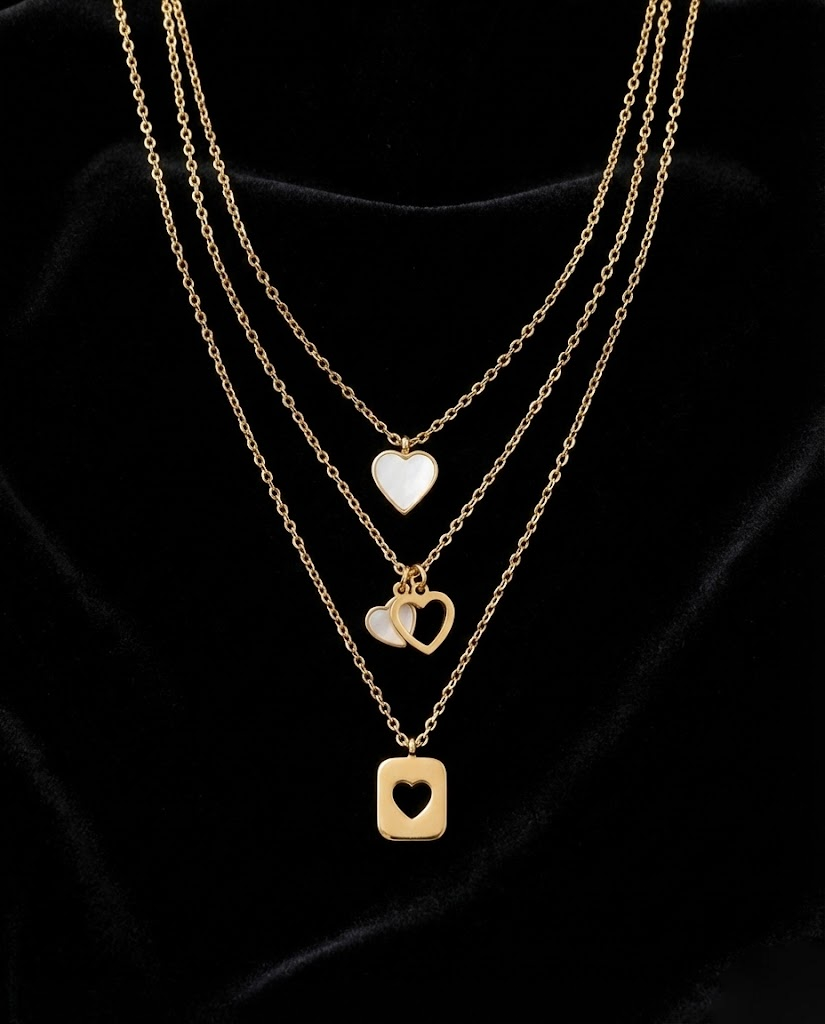 KTOfficial: 3 Piece Heart Charm Necklace Set for Women Elegant Layered Jewelry