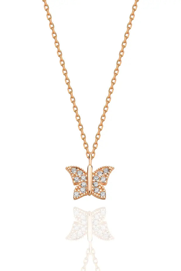 KTOfficial: 925 Sterling Silver Rose Gold Butterfly Necklace Women Pendant Jewelry