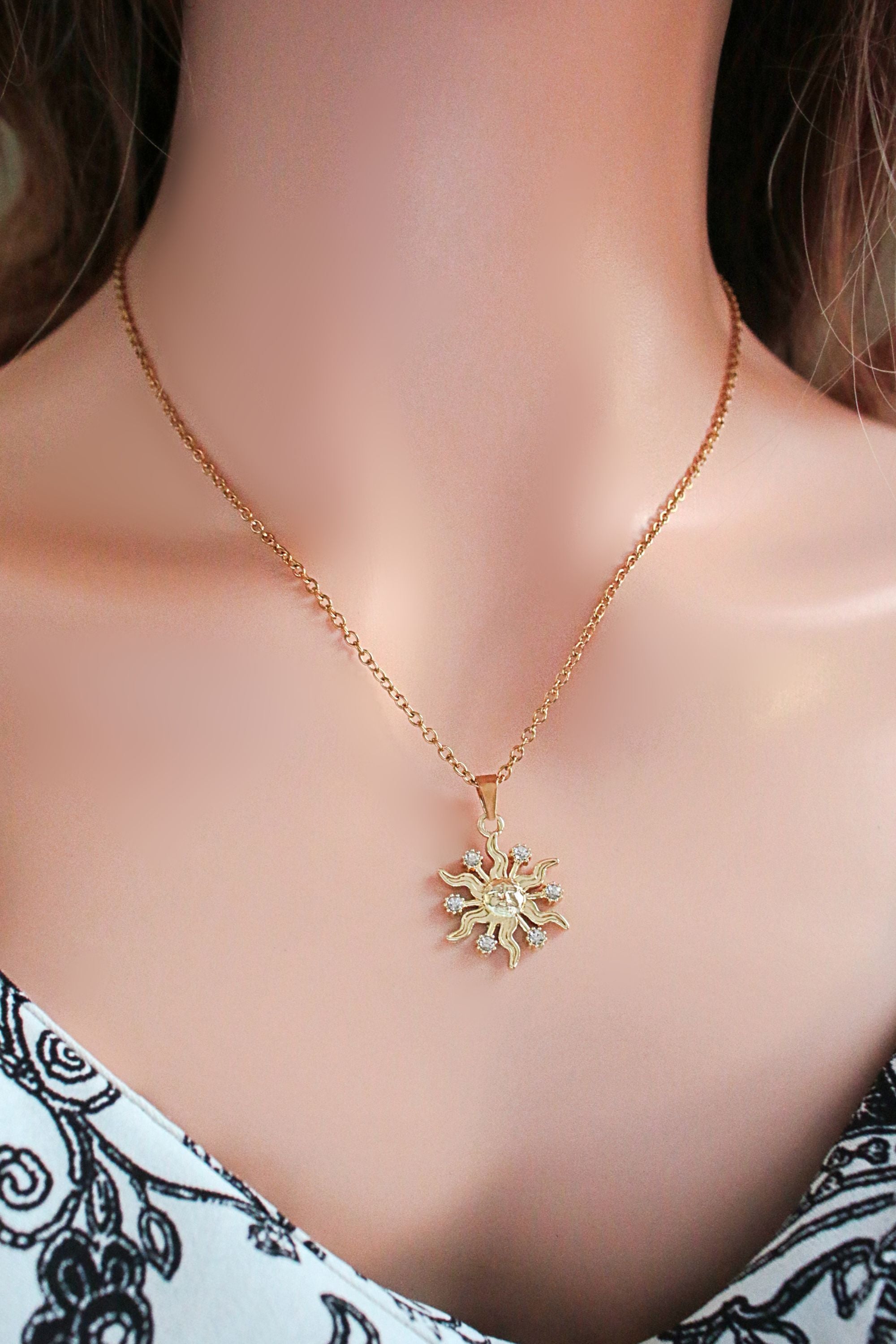 KTOfficial: 24 Karats CZ Sun Pendant Necklace