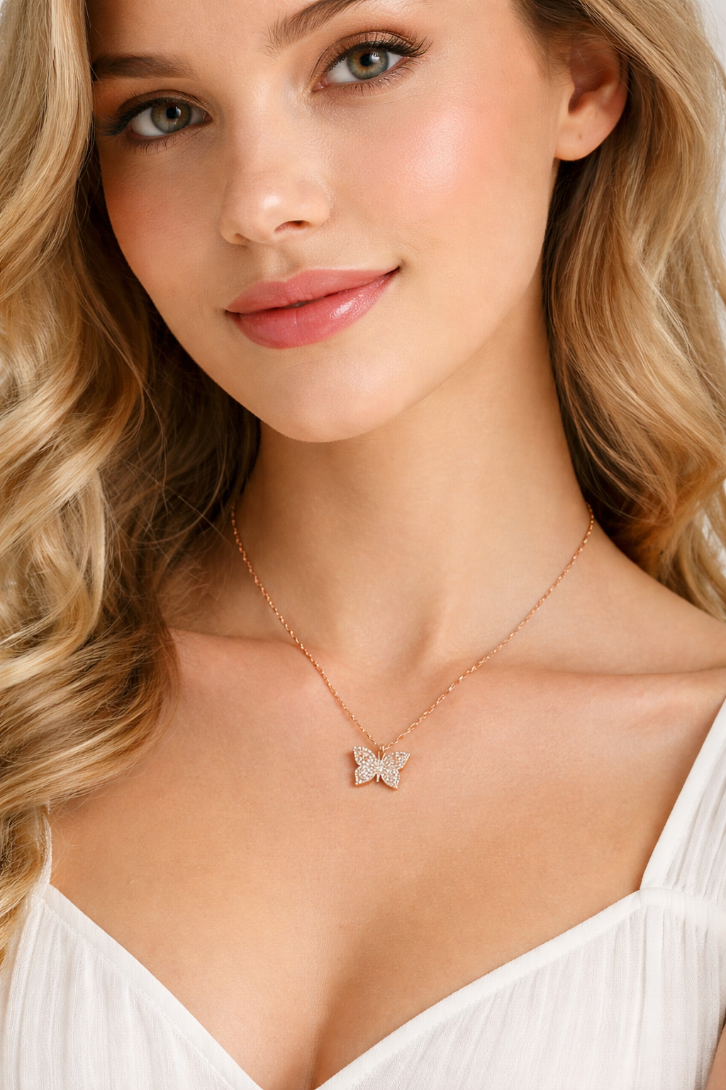 KTOfficial: 925 Sterling Silver Rose Gold Butterfly Necklace Women Pendant Jewelry