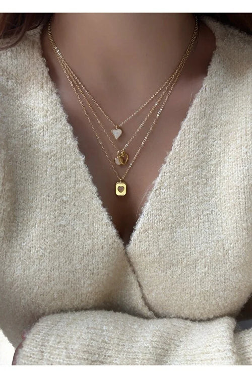 KTOfficial: 3 Piece Heart Charm Necklace Set for Women Elegant Layered Jewelry