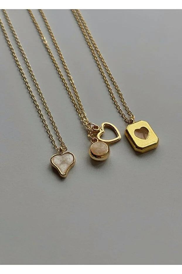 KTOfficial: 3 Piece Heart Charm Necklace Set for Women Elegant Layered Jewelry